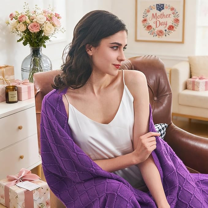 inhand Purple Knitted Throw Blanket for Couch and Bed, 60"x80" | Gifts for Mom from Daughter Son, Soft Lightweight with Tassels, Farmhouse Warm Decorative Blanket for Women, Cozy Knit