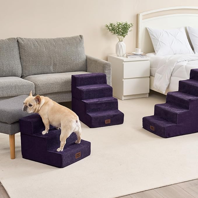EHEYCIGA Dog Stairs for Small Dogs 13.5" H, 3-Step Dog Steps for Cats, Purple