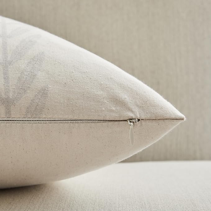Farmhouse Leaves Throw Pillow Covers Set of 2, 16x16in Mixed Grey | 100% Organic Cotton, Rustic Accent Print Pillow Case, Pastoral Decorative Cushion Covers for Sofa Bed Living Room Home Decor