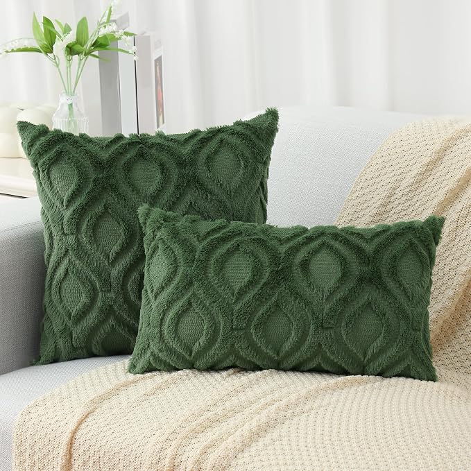 decorUhome Faux Fur Plush Forest Elf Throw Pillow Covers 22x22 Set of 2 | Plush Solid Fall Couch Pillow Covers, Accent Modern Farmhouse Neutral Decorative Soft Pillow Cases for Sofa Bed Living Room
