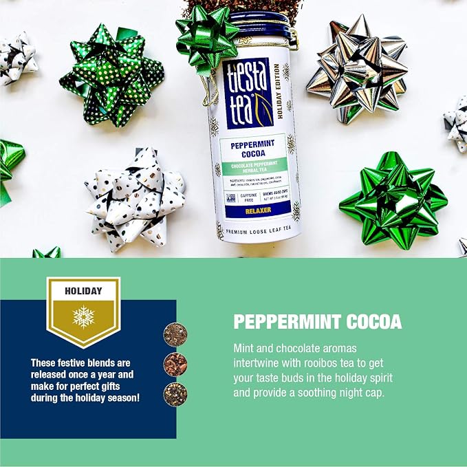 Tiesta Tea - Cozy Peppermint Cocoa, Loose Leaf, Chocolate Peppermint Herbal Tea, Premium Blend, Non Caffeinated, Make Hot or Iced Tea & Up to 50 Cups - 3 Ounce Refillable Tin