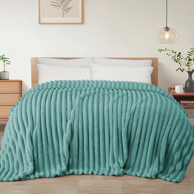 Exclusivo Mezcla Striped Twin Size Fleece Blanket for Bed, Couch, 60"x80" | Soft Breathable Cozy Bed Blankets, Lightweight Plush Fluffy Fuzzy Jacquard Decorative Blankets