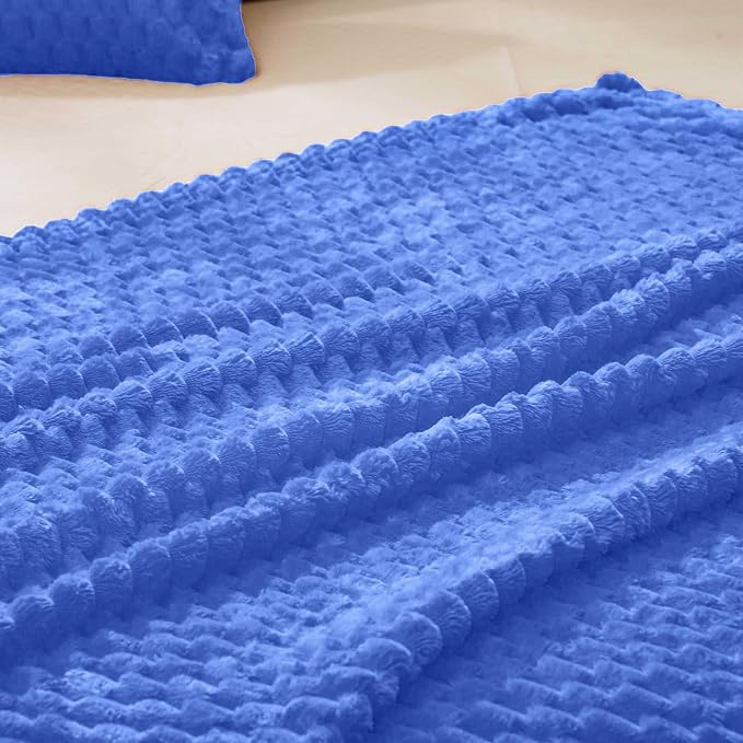 Vessia Flannel Fleece Throw Blanket(50x70 inch), 3D Jacquard Blue Fuzzy and Warm Blanket for Couch,Sofa,Bed,Chair, 300GSM Super Soft Touch Cozy Lightweight Throw for All-Season Home Decor