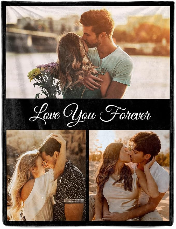 SHIPS NEXT DAY Custom Blanket with Picture Text Personalized Throws Blanket with Photos Customize Blanket Customizable Blankets Customized Gifts for Mom Dad Couple Girlfriend Boyfriend Wife Husband