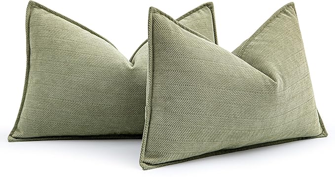 MIULEE Pack of 2 Sage Green Decorative Lumbar Chenille Pillow Covers 12x20 | Soft Couch Throw Pillows,Farmhouse Cushion Covers with Elegant Design for Sofa,Bedroom,Living Room,Spring Home Decor