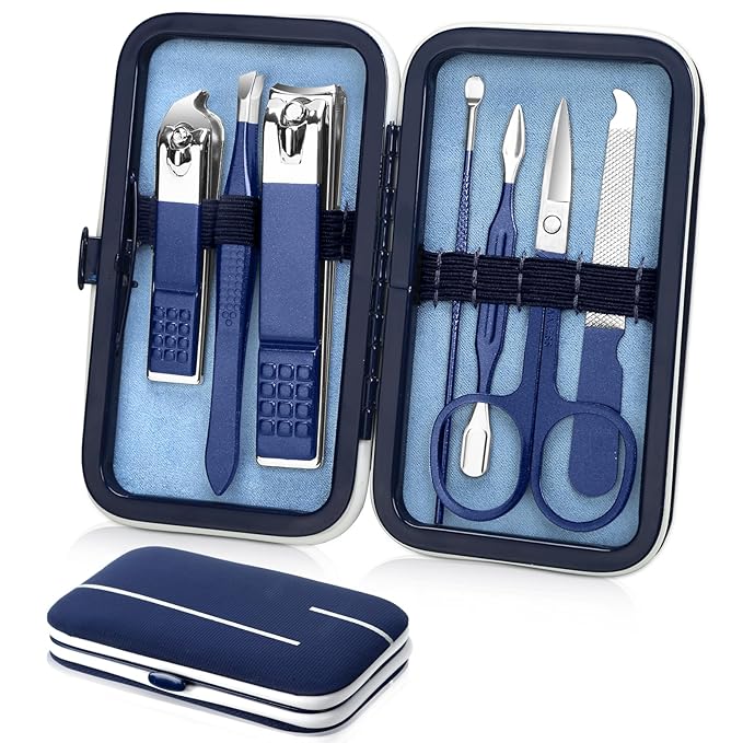 Aceoce Travel Manicure Set Mens Grooming Kit Stainless Steel Nail Clippers Nail Care Tool with Luxurious Travel Case Manicure Pedicure Set Professional Personal Care Gift for Men Family Friends