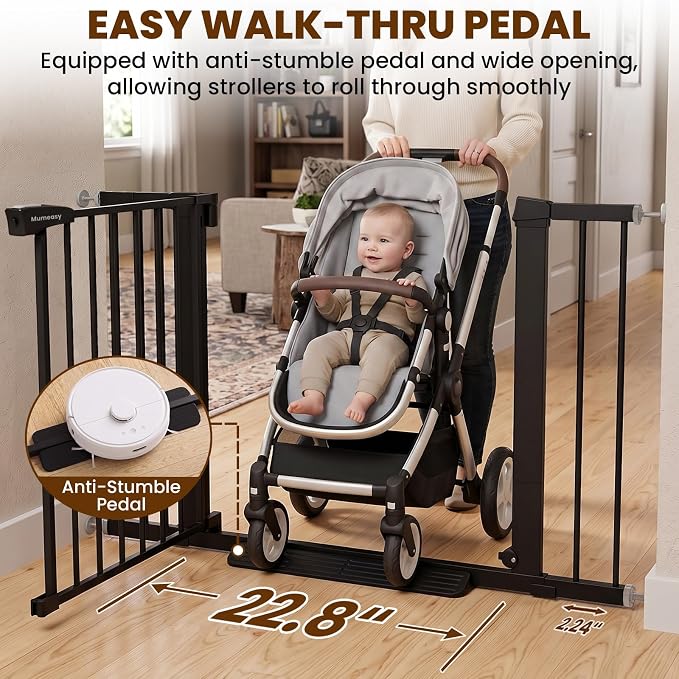 Mumeasy 36" Extra Tall Baby Gate for Stairs, 29.7-43" Auto Close Dog Gate