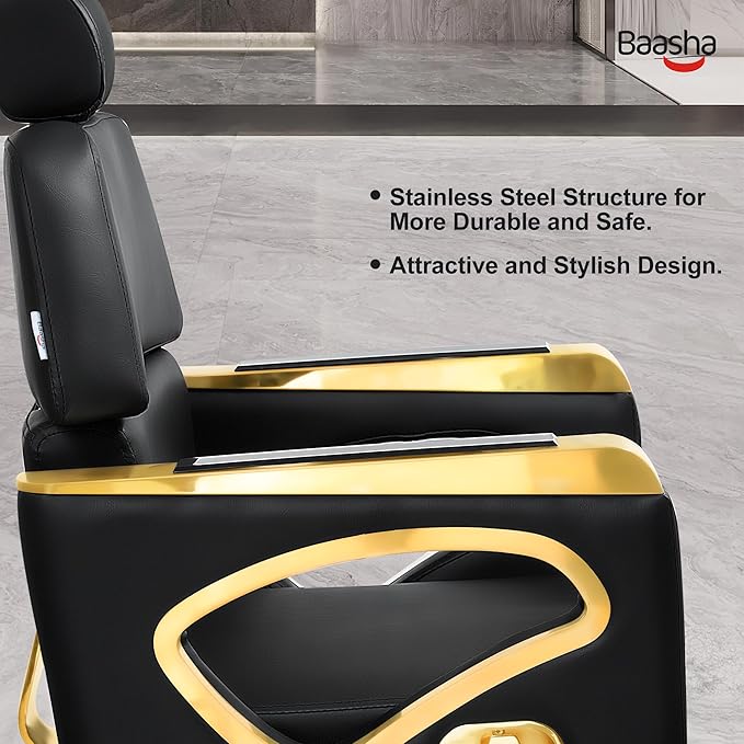 Baasha Reclining Salon Chair for Hair Stylist, All-Purpose Barber Chair with Heavy-Duty Hydraulic Pump, 360° Swivel Design, Removable Headrest, 440 lbs Capacity - White