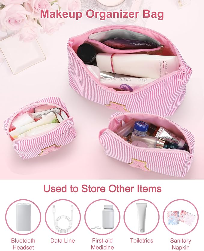 MONSTINA Period Bag Sanitary Napkin Storage Bag|Tampon Pouch Portable Feminine Care First Period Kit for Teen Girls Women Gift for Her Monogram Initial Cute Toiletry Bag,3PCS,Pink U