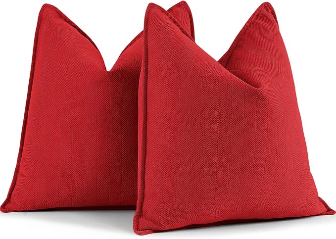 Red Pillow Covers 24x24 Set of 2 Chenille Throw Red Pillows Cushion Covers with Elegant Design Soft and Luxurious Decorative Pillows for Couch, Bed, and Christmas Decor