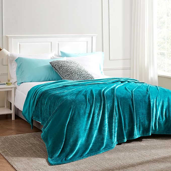Hansleep Twin Teal Fleece Blanket, Soft Flannel Bed Blanket | Fuzzy Cozy Blanket 60x80 Inches, Multi-use for Bed, Sofa, Couch, Travel, Camping, All Season Warm Lightweight Cover