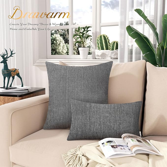 BRAWARM Throw Pillow Covers 12x20 Inches - Gray Chenille Lumbar Pillow Covers Pack of 2, Solid Dyed Soft Chenille Pillow Cases for Couch Sofa Bed Home Decoration