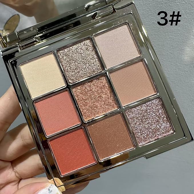 9 Colors Eyeshadow Palette, Matte & Shimmer & Glitter Eye Shadow, Highly Pigmented Silky Smooth Powder Waterproof Long Lasting Makeup Palettes. (Color 3)