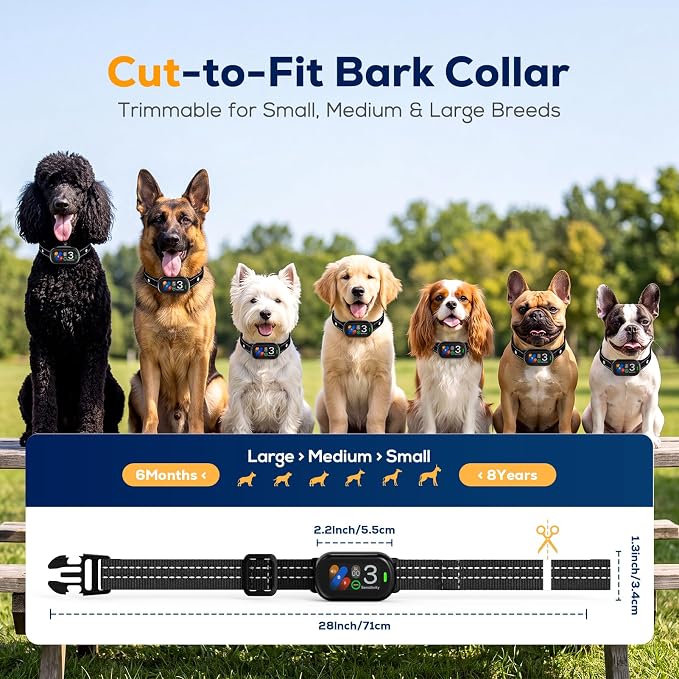 Dog Bark Collar for Large Medium Small Dogs, Smart Anti Bark Collar with Beep & Vibration, 5 Training Modes, 5 Adjustable Sensitivity, IP67 Waterproof, Rechargeable Barking Collar, 300mAh Battery
