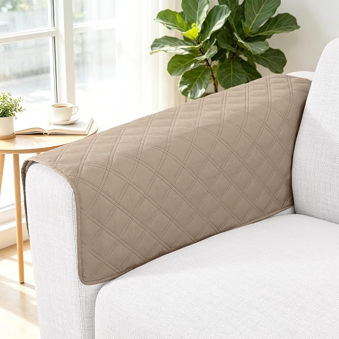 Smiry Waterproof Reversible Pet Couch Covers for Dogs | Pet Friendly, Soft Fabric, Washable Sofa Furniture Protector for Dogs Cat Kids, Checkered (40"x40", Taupe/Beige)