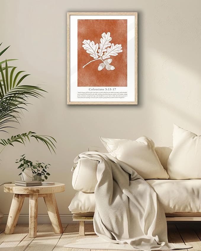 EcoHest 12x16 in Colossians Scripture Fall Botanical Christian Wall Art | Natural Oak Wood Frame with Canvas Wall Art, Burnt Orange Bible Verse Decor for Bedroom, Living Room, Office, Church, 1Pack