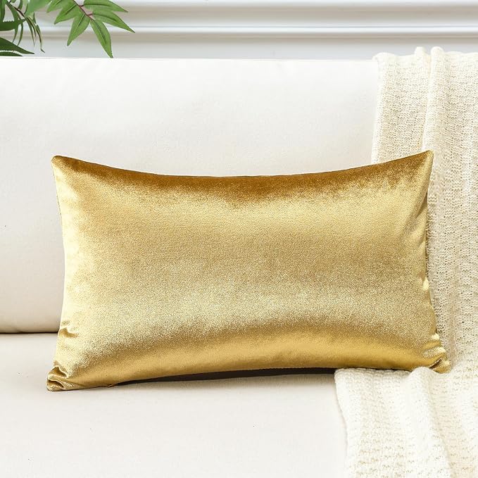 Artscope Luxury Velvet Pillow Covers Super Soft Decorative Rectangle Throw Pillow Covers Case Cushion Covers for Sofa Couch Bedroom Car Decor 16x24 Inch Shimmery Gold