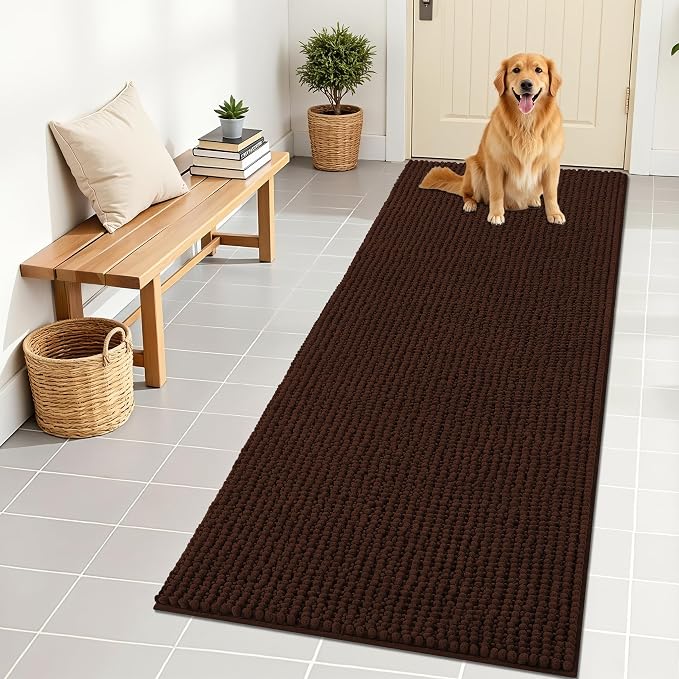 OLANLY Dog Door Mat for Muddy Paws 70x24, Extra Absorbent Chenille Mud Mat | Brown, Absorbs Moisture and Dirt, Non-Slip Machine Washable Doormat, Quick-Drying Indoor Entryway Floor Mat for Dogs