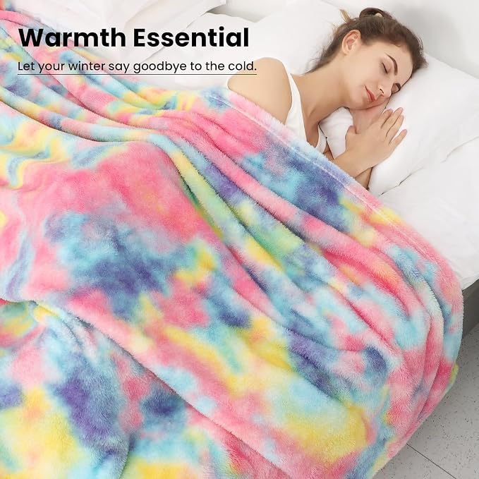 Colorful Fleece Blanket, Plush Cozy Throw Blanket for Couch and Bed, Luxury Soft Fuzzy Microfiber Cover, Warm Lightweight Comfort Blanket for Home Decor, Mothers Day Birthday Gifts for Women Mom