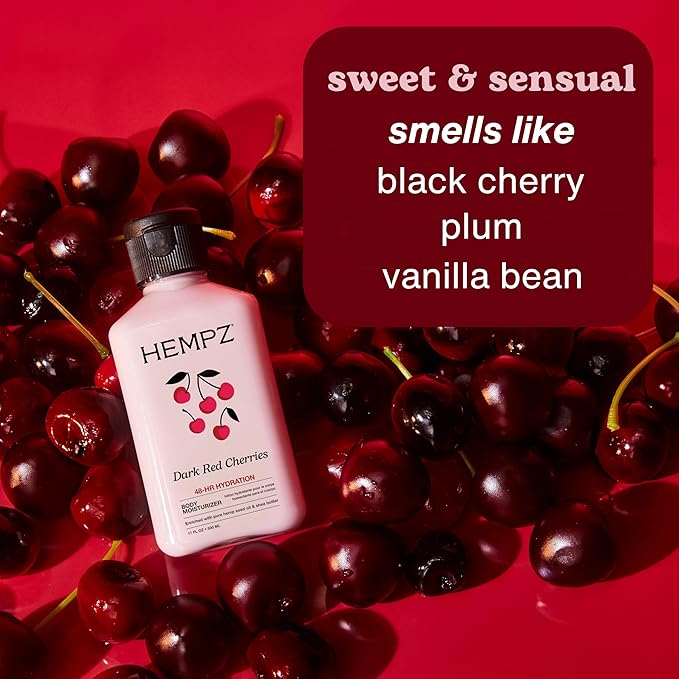 Hempz Mini Cherry Lotion, Ultra Hydrating Moisturizer for Body and Hands, Dark Red Cherries, travel friendly 2.25 oz.