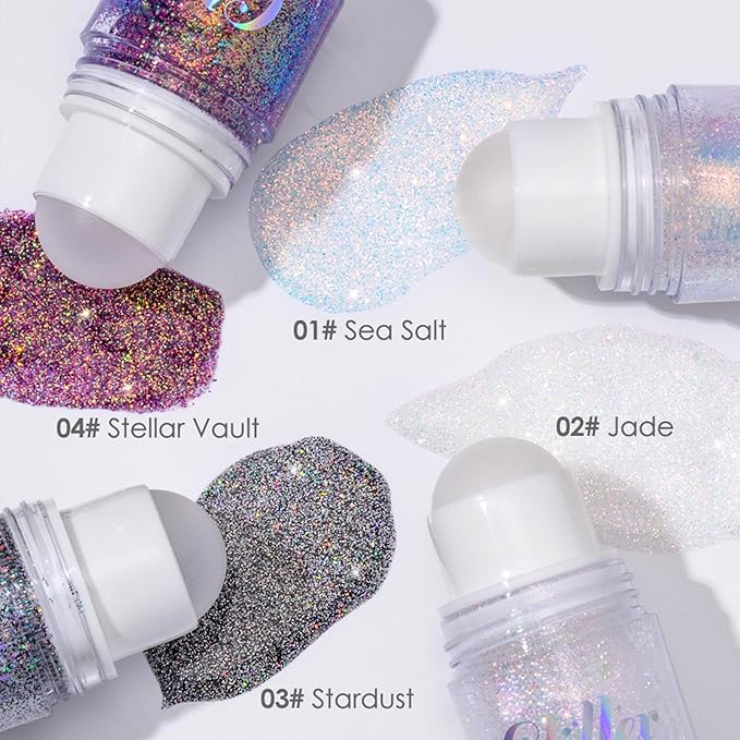 2 Colors Roll-on Body Glitter Gel,Holographic Hair Face Glitter Makeup for Women,Festival Rave Accessories Singer Concert Sparkly Chunky Sequins Mermaid Paint