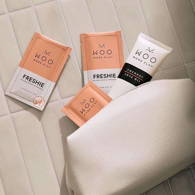 Woo More Play Freshies: All-Natural Feminine Intimacy Towelette Wipes with Coconut Water and Aloe Vera, Promotes Feminine Health & Helps Alleviate Irritation - Vegan and Cruelty Free (30 Count)