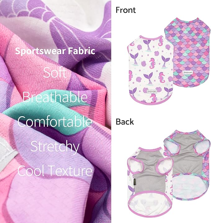 Fitwarm 2 Pack Mermaid & Scale UPF 50+ UV Sun Protection Dog Shirt, Lightweight Cooling Vest, Quick Dry Summer Clothes for Small Dogs Girl, Pet Outfit, Purple, Pink, White, XS
