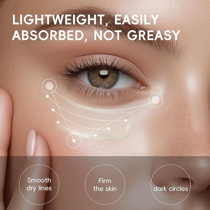 Rice Eye Cream, Moisturizing Eye Roller with Rice Ginseng Extract, Smooth Light Weight Fast Absorption Non-sticky Reduces Fine Lines Puffiness Bags & Dark Circles