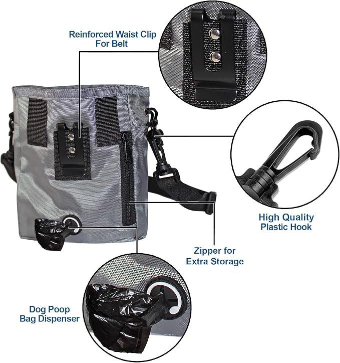 Dog Treat Training Pouch – Hands-Free, Poop Bag Dispenser (11x7.5)