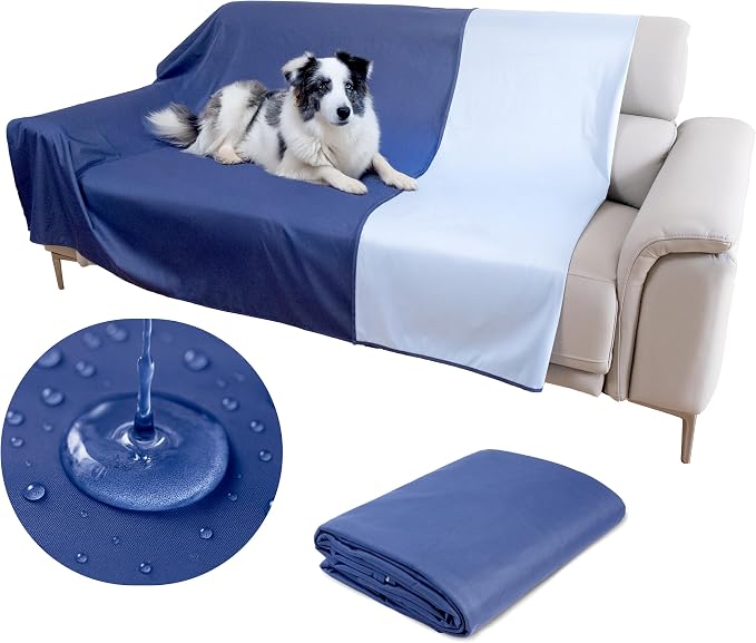 Thin Reversible Waterproof Protective Bed Cover (Queen Size, 96 x 82 inch), for Dogs and Cats, Babies; Incontinence, Dirt, Drool