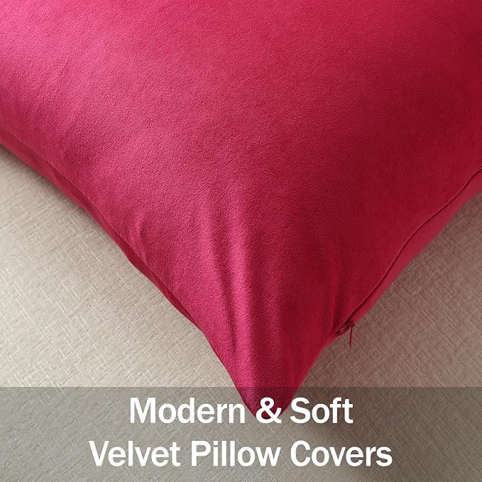 Euro Sham Covers 24x24 Hot Pink: Pack of 2 Cozy Soft Velvet Square Modern Luxury Decorative Throw Pillow Cases for Sofa Couch Living Room Bed Home Decor