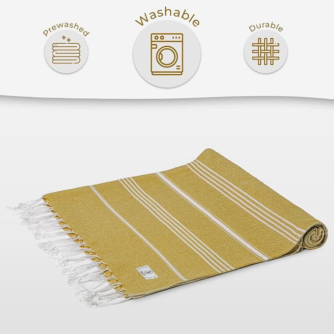 Ossano Turkish Beach Towel Quick Dry & Soft Oversized (39" x 71") - Compact, Versatile and Functional as Yoga Mat, Picnic and Travel Blanket, Cruise and Bath Towels - Mustard