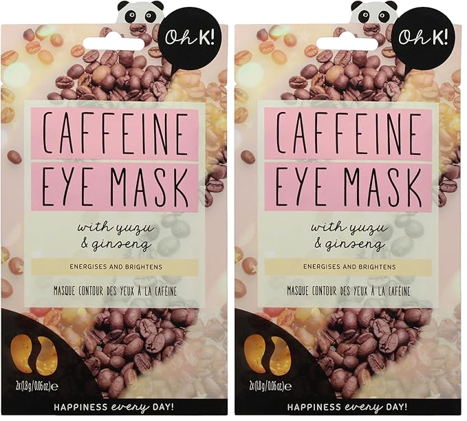 Oh K! Eye Mask - Caffeine - Hydrating Under Eye Patches for Dark Circles - Hydrogel Mask with Yuzu, Ginseng - Undereye Patches for Puffiness - 1 Pair (Pack of 2)