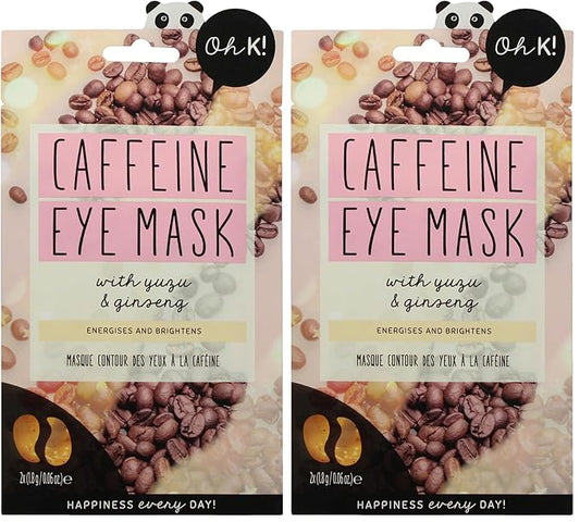 Oh K! Eye Mask - Caffeine - Hydrating Under Eye Patches for Dark Circles - Hydrogel Mask with Yuzu, Ginseng - Undereye Patches for Puffiness - 1 Pair (Pack of 2)