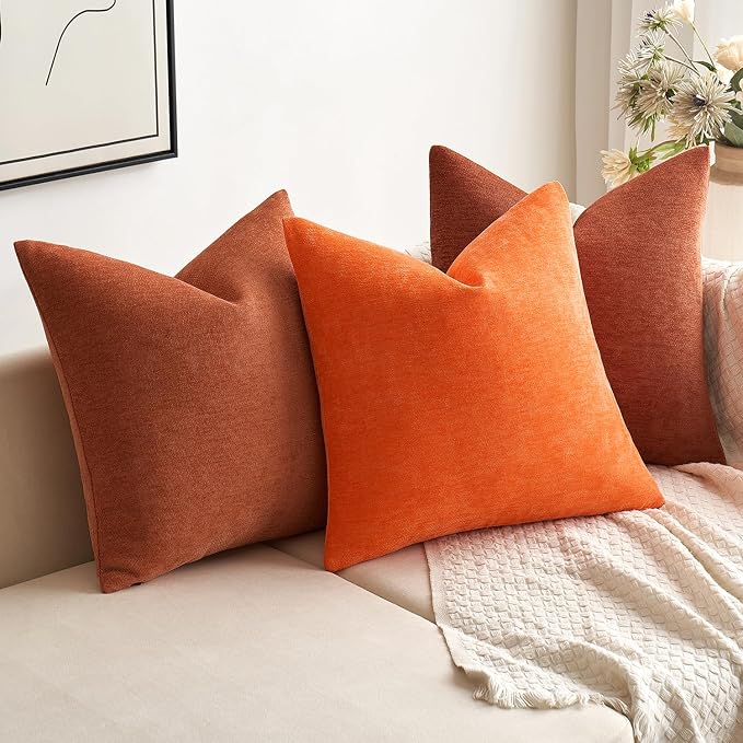 MIULEE Pack of 2 Rust Decorative Fall Pillow Covers 20x20 Inch | Soft Chenille Couch Autumn Throw Pillows Farmhouse Cushion Covers for Home Decor Sofa Bedroom Living Room