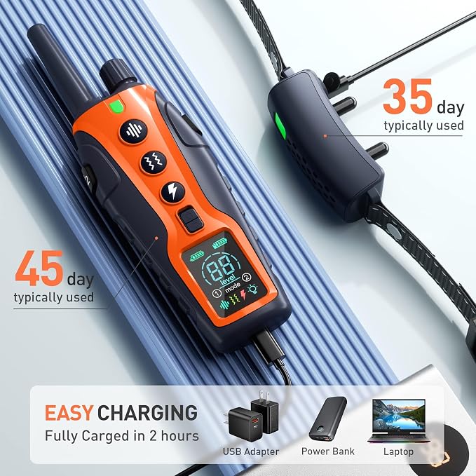 Dog Shock Collar with Flashing Light for Night Walks,4500FT Dog Training Collar Adjustable Pitch Beep(1-8), Vibration(1-16), Safe Shock(1-99), and Keypad Lock, Shock Collar for Dogs