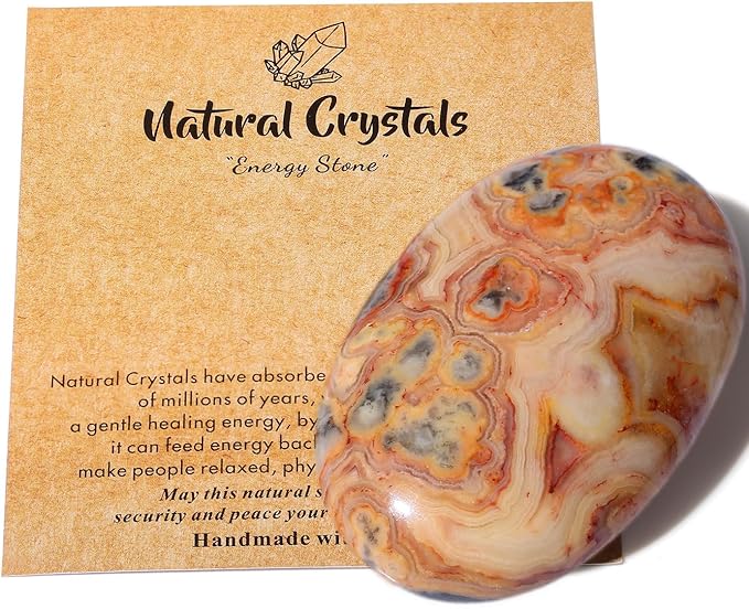 MAIBAOTA 2.4" Large Crazy Lace Agate Crystal Stone Polished Palm Stone Healing Crystals 0.7" Thick Natural Reiki Gemstone Worry Stone Energy Balancing Anxiety Stress Relief Meditation 1 Pc
