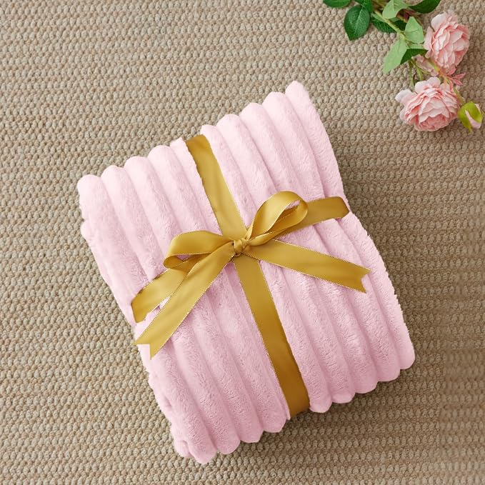 BEDELITE Striped Fleece Throw Blanket, Cherry Blossom, 50"x60" | 300GSM Microfiber Fleece, Soft Cozy, Lightweight Warm, Double-Sided Plush, Machine Washable, Gift, Room Decor, for Couch Sofa