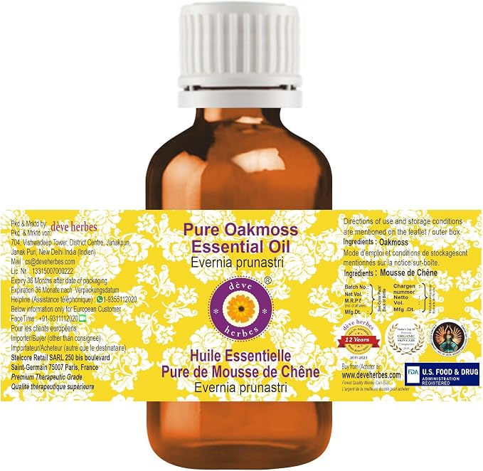 Deve Herbes Pure Oakmoss Essential Oil (Evernia prunastri) Steam Distilled 50ml (1.69 oz)