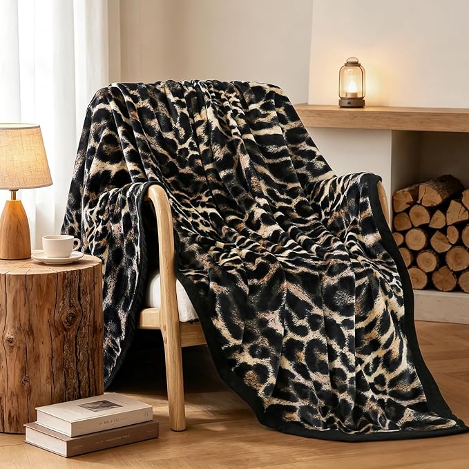 PU MEI Fuzzy Flannel Fleece Throw Blanket for Sofa, Couch, Bed, Leopard Print Blanket Animal - Lightweight Double Sided Cozy Super Soft Cheetah Blankets, 80" x 90" inches