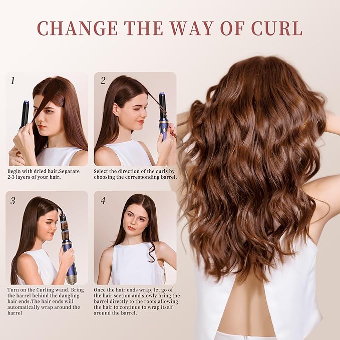 6 in 1 Hair Dryer Brush Set, Negative Ion Blow Dryer Brush Upgrade Hot Air Brush Air Styler Curling Wrap Air Curler, Curling Iron Hair Styling Tools As A Gift for Straight/Curl/Drying/Smoothing