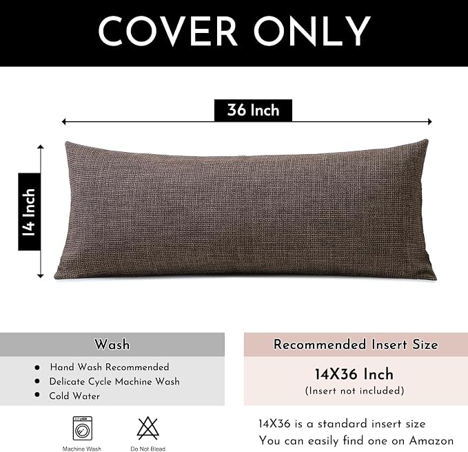 OTOSTAR Linen Throw Pillow Cover Set of 1 Decorative Long Lumbar Pillowcase Rectangle Cushion Cover 14x36 Inch for Home Decor Sofa Bedroom Car 35 x 90CM Dark Brown