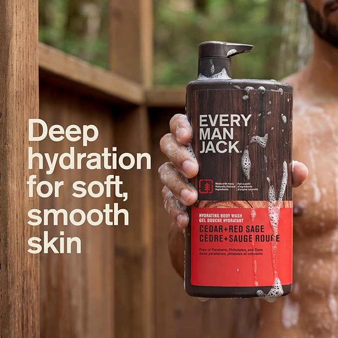 Every Man Jack Cedar + Red Sage Mens Body Wash for All Skin Types - Cleanse, Hydrate, and Smell Great - Free of Parabens, Phtalates, and Dyes - 33.8 fl oz (2 Pack)