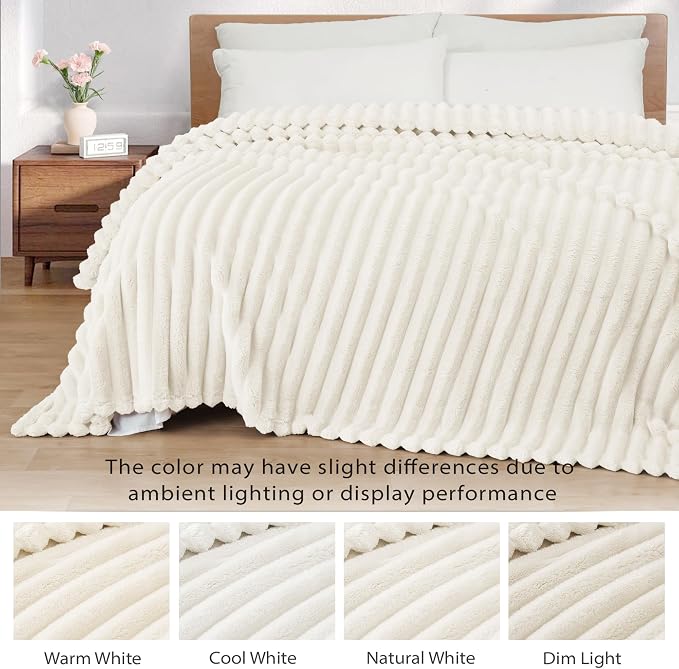 Exclusivo Mezcla Striped Queen Size Fleece Blanket for Bed, Couch, 90"x90" | Soft Breathable Cozy Bed Blankets, Lightweight Plush Fluffy Fuzzy Jacquard Decorative Blankets