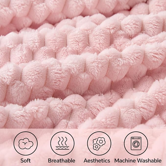 BEDELITE Pink Queen Blanket for Bed, Soft Cozy Gifts for Women, 90 * 90 | 3D Jacquard Decorative Fleece Blanket, Super Soft Plush Throws, Cute Birthday Gift for Women & Men, Suitable for All Seasons