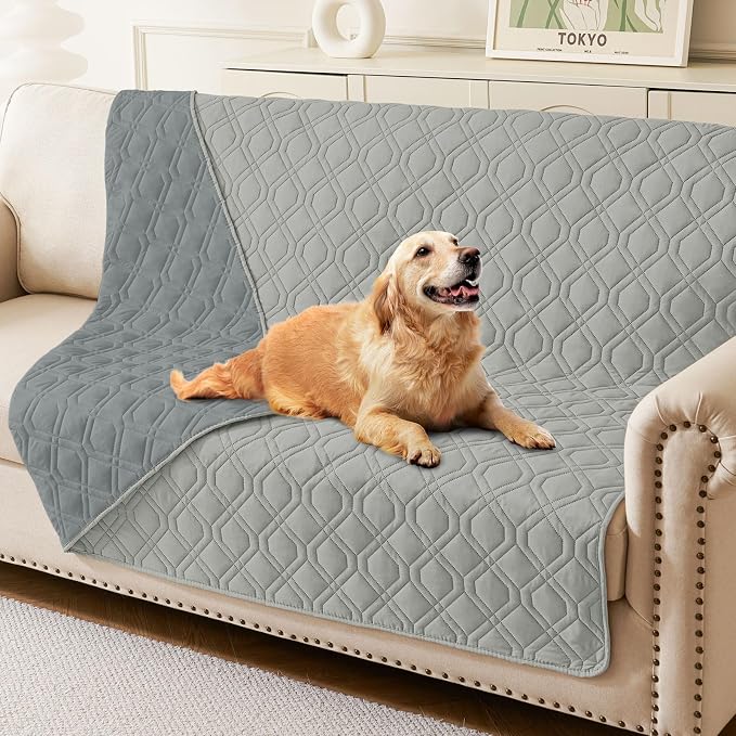 Waterproof Dog Bed Blanket - Soft Pet Blanket & Sofa Cover for Dogs | Reversible Washable Furniture Protector, Couch Covers for Pets (52x82 Inch, Grey/Dark Grey)