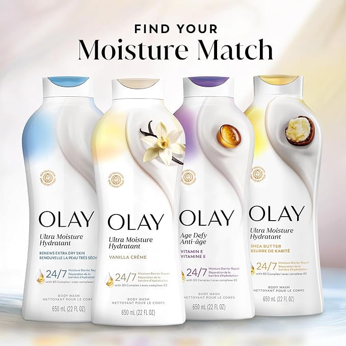 Olay Body Wash for Women, Age Defy with Vitamin E, 24/7 Moisture Barrier Repair, Hydrating & Cleansing for Visibly Soft Skin, Vitamin B3 & Hyaluronic Blend, All Skin Types, 22 fl oz (Pack of 2)