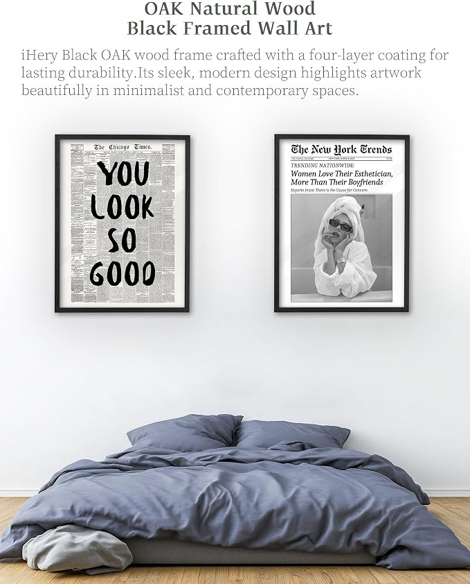 iHery 18x24in Women Love Their Esthetician Framed Bathroom Wall Art | Premium Black OAK Wood Frame with Canvas Print, Vintage Newspaper Decor for Bedroom, Dorm, Vanity Room Living Room, 1Pack
