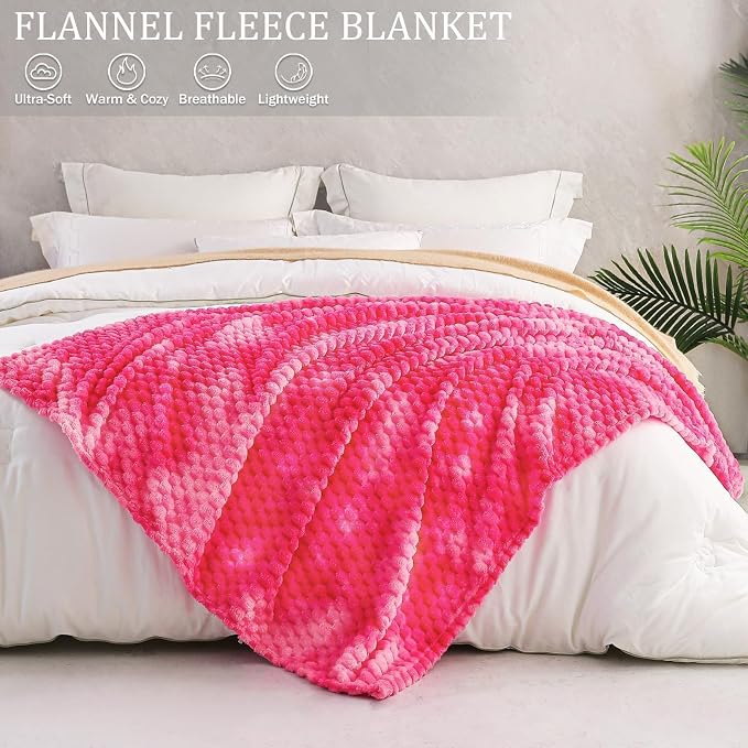 Exclusivo Mezcla Large 3D Fleece Throw Blanket for Couch, Tie-dye Pink | Extra Soft Fuzzy Plush Lightweight Throws, Cozy Fluffy Decorative Blankets for All Seasons, 50x70 Inches