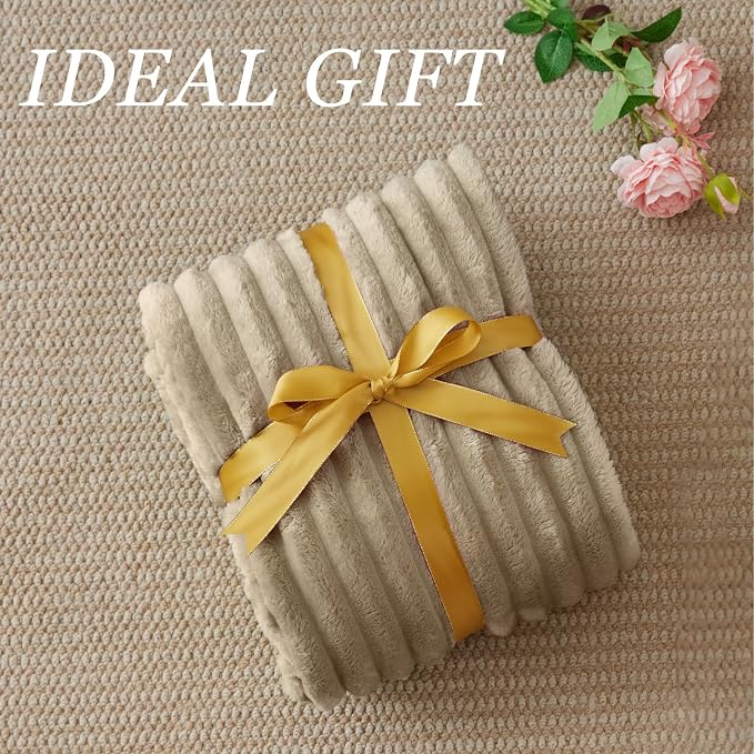 BEDELITE Ribbed Fleece Throw Blanket for Couch, Linen, 50"x70" | Ultra-Soft Plush Fleece, Warm Yet Lightweight, Ribbed Texture, Home Decor, Machine Washable, Giftable, All-Season Use